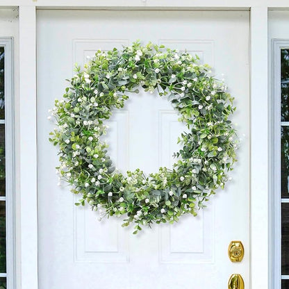 Artificial Plants Greenery Garland, 4 Pack Green Eucalyptus with White Flowers