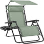 Best Choice Products 30” Wide Folding Zero Gravity Outdoor Recliner Patio Lounge Chair w/Adjustable Canopy Shade, Headrest, Side Accessory Tray - Sage Green
