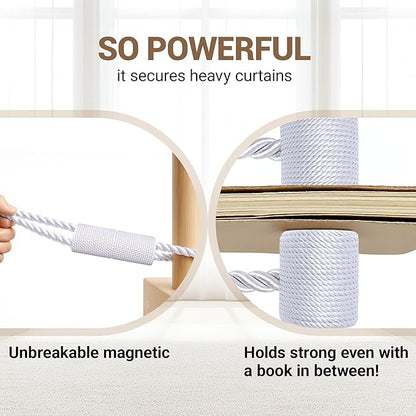 Hion Magnetic Curtain Tiebacks White 4 Pack, Curtain Tiebacks Buckles Holdbacks Holders Hooks Clip for Home Bedroom Office