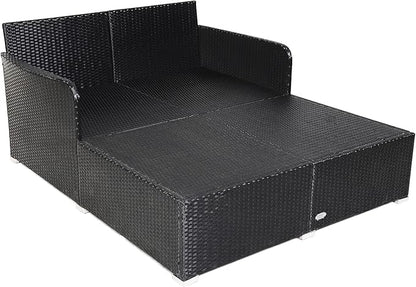 HAPPYGRILL Outdoor Rattan Daybed Patio Loveseat Sofa Set with Padded Cushion Pillows and Sturdy Aluminum Foot, Wicker Patio Furniture for Garden Porch Poolside