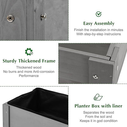SoliWood Set of 2 Raised Garden Bed with Legs, 31x16x31'', Outdoor Wood Elevated Planter Box, Grey Cedar, Thick Legs, w/Liner