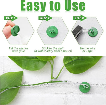 WILLBOND Plant Anchor Kit, 80 Pcs Vine Anchors 5 Pack Silicone Adhesive Sealant Garden Tie Tape Metal Wire Wire Cutters for Spring Trellis Vine and Stucco Brick Wall Climbing Plants Supplies(Green)