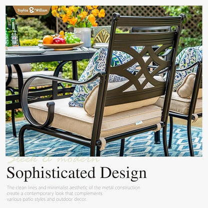 Sophia and William Outdoor Patio Dining Set for 6, Outdoor Table and Chairs, Removable Seat Cushions, 59" Black Patio Dining Table