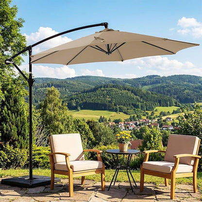OLIXIS Offset Patio Umbrella, 9.7FT Cantilever Table Umbrellas for Outdoor Sun Shade UV Protection with Easy Tilt Adjustment, 8 Ribs for Backyard, Lawn, Garden, Pool - Khaki