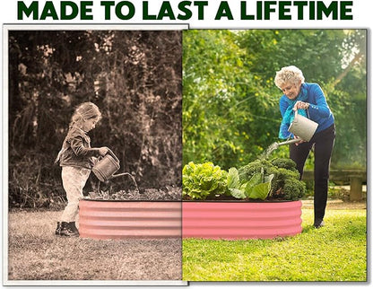 Plant & Plot Galvanized Raised Garden Beds Outdoor // 4×2×1 ft Planter Raised Beds for Gardening, Vegetables, Flowers // Large Metal Garden Box (Pink) // Patented Tool-Free Design