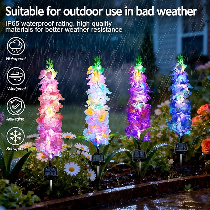 Solar Garden Lights, Solar Delphinium Flowers Lights 8 Pack 160 LEDs, Waterproof Outdoor Light Two Lighting Modes for Wedding Party Garden Yard Patio Lawn Decor and Gift for Mother