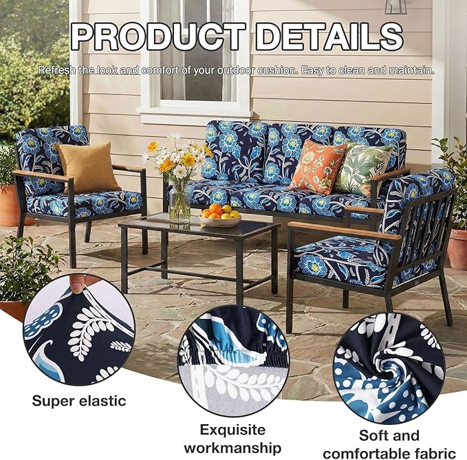 Cushion Covers 14-Piece Set, Bluebell Stretch Fabric for Outdoor Furniture