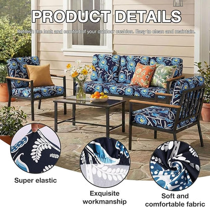 Cushion Covers 14-Piece Set, Bluebell Stretch Fabric for Outdoor Furniture