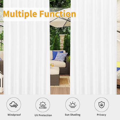 Easy-Going Outdoor Patio Curtains Detachable Tab Top Windproof Weatherproof Curtain for Cabana, Porch, Pergola and Gazebo, Tab Bottom Drape, 2 Panels, 54W x 108L inch, White