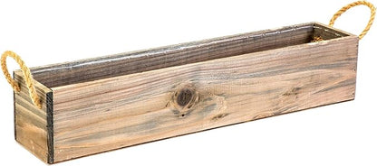 20" Rectangular Rustic Wood Planter with Handle and Plastic Liner l Rustic Barn Wood l Country Style, Home and Wedding Decorations, Garden Ornaments (20x4 w Handle Set of 2, Natural)