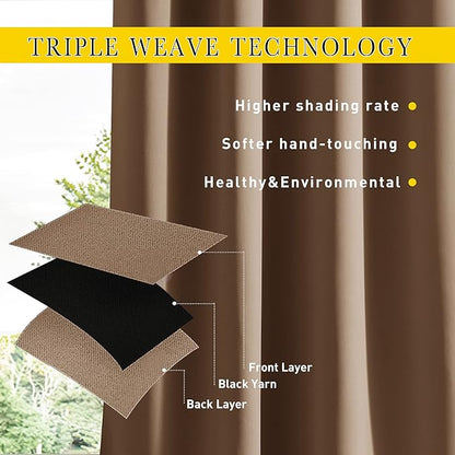 NICETOWN 2 Panels Outdoor Curtains Waterproof Pocket & Back Tab on Top & Bottom, Thermal Insulated Windproof Sun Blocking Outside Privacy Drapes for Patio with Fixed Rope, W84 x L95, Tan