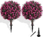 Artificial Topiary Tree with Pink Eucalyptus, Set of 2 Artificial Shrub Bushes with Ground Spike, Fake Evergreen Tree for Porch, Artificial Plants for Outdoor Planters Indoor UV Resist