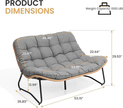 Crestlive Products Outdoor Loveseat 3PCS, Outdoor Sofa Set, All-Weather Boho Rattan Patio Furniture with Soft Cushion for Balcony, Poolside, Backyard (Without Table)
