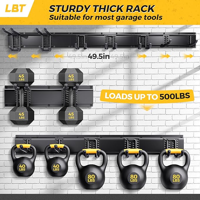 Storage Rack Garden Tool Organizer, 49.5-Inch Black Alloy Steel Wall Mount