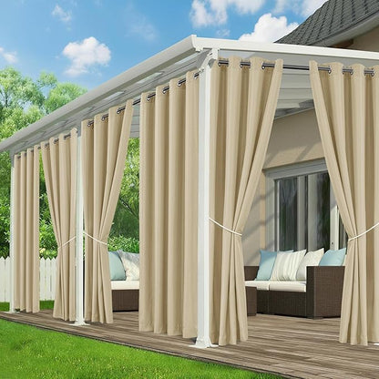 Outdoor Curtains for Patio Waterproof - 6 Panels Privacy Weatherproof Outside Curtains with Grommets for Pergola, Gazebo, Porch, Cabana, Balcony, 54 x 120 Inch, Cream
