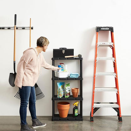 Gracious Living Light Duty Storage Shelves, Knect-A-Shelf 4-Shelf Ventilated Shelving Rack Organizer for Home, Garage, Basement & Laundry, Black