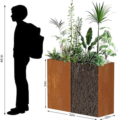 Cor Ten Steel Planters – 32x12x24H Inch Rectangular Planter Box | Weather-Resistant Design for Garden, Patio, or Porch (Rustic)