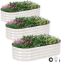 INNO STAGE 3Pcs Galvanized Raised Garden Bed Kit, Outdoor Metal Raised Garden Beds for Vegetables, Rust-Resistant & Easy Assembly, 4x2x1ft Oval Raised beds for Gardening, Flowers, Herbs (White)