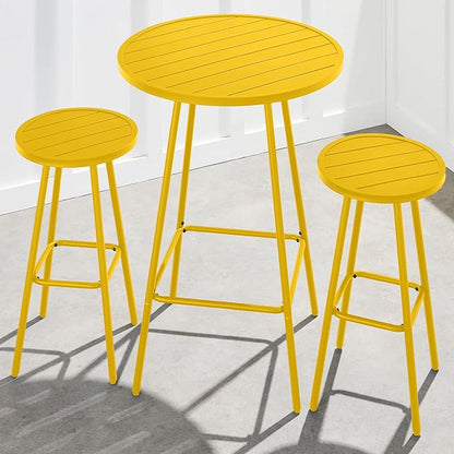 Best Choice Products 3-Piece Patio Dining Set, Bar Height, Outdoor Bistro Set, Outdoor Round Bar Table w/ 2 Bar Stools, Steel - Yellow