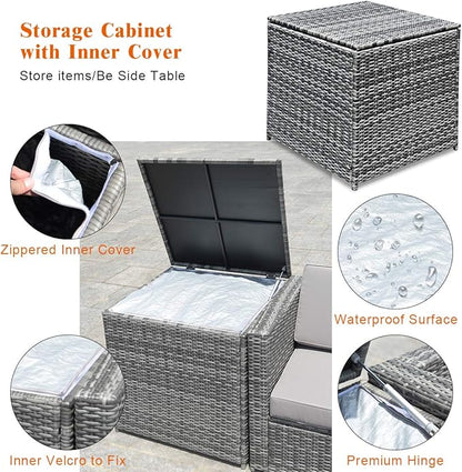Tangkula 8 Pieces Wicker Patio Furniture Set with Storage Deck Box, PE Rattan Outdoor Sectional Sofa Conversation Set with Coffee Table & Cushions, Outside Furniture for Garden Yard Poolside (White)