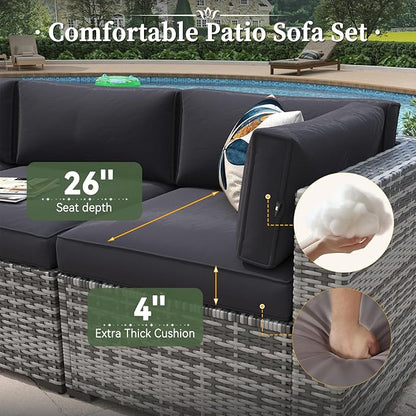 Aoxun 8 Piece Patio Furniture Set with 44'' Fire Pit Table Wicker Rattan Patio Conversation Set Outdoor Sectional Sofa Set with Coffee Table, Grey/Black (Waterproof Cover Included)