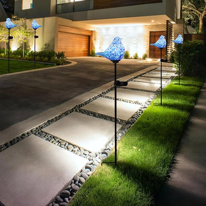 Bshine Solar Garden Decoration Outdoor Bluebird Lights, Hand Blown Glass Waterproof Solar Light Stake Decorate Paths, Pathways, Lawns and Yards Art for Mom Gifts