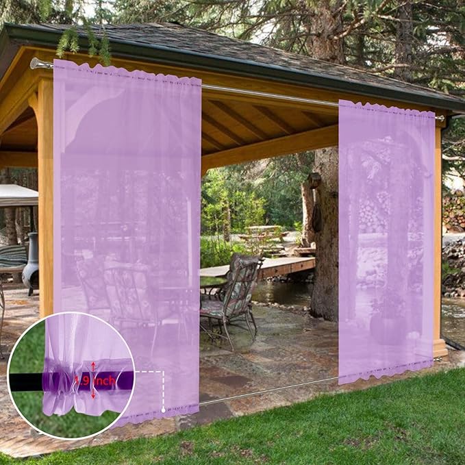 SpaceDresser Waterproof Outdoor Sheer Curtains for Patio - 4 Panels Rod Pocket Indoor Voile Sheer Curtain for Living Room,52W x 108L inch, Lavender