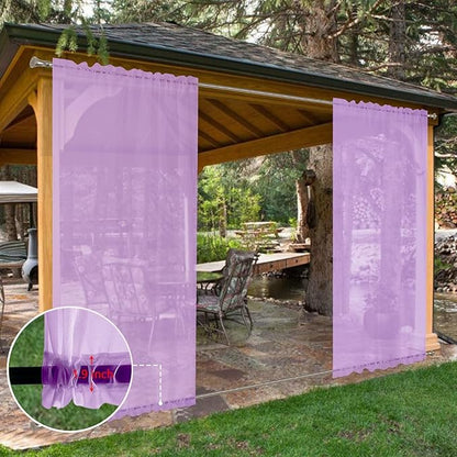 SpaceDresser Waterproof Outdoor Sheer Curtains for Patio - 4 Panels Rod Pocket Indoor Voile Sheer Curtain for Living Room,52W x 108L inch, Lavender