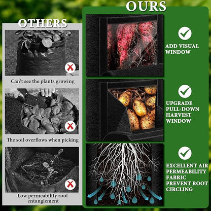 2 Pack 15 Gallon Potato Grow Bags with Pull-Down Harvest Window, Potato Bags for Growing Potatoes Heavy Duty Thickened Nonwoven Fabric Gardening Vegetable Growing Bags with Visible Window