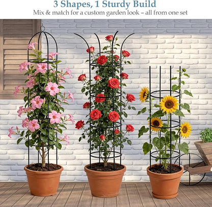 100% Metal Trellis for Climbing Plants Outdoor 6.6ft 1PK,Garden Obelisk Trellis for Potted Plants Indoor with Ties and Butterflies,Plant Support for Clematis Tomato Cucumber Ivy Rose