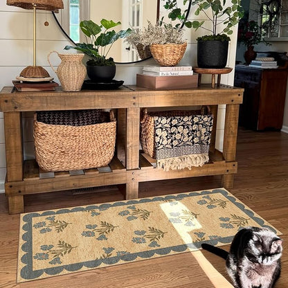 Outdoor Rug Door Mat – Blue Floral Entryway Rug, 2 x 4 ft 3 in