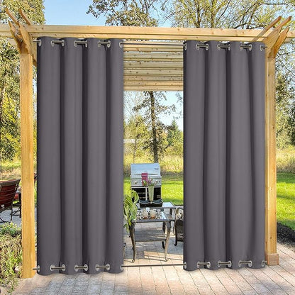 NICETOWN Outdoor Curtain Sunblock with Silver Rustproof Grommets Top and Bottom, Windproof Thermal Insulated Blackout Outdoor Curtain/Drape Protect Privacy for Patio, Single Piece, W52 x L95, Grey