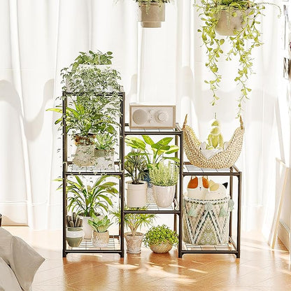 Bamworld Black Plant Stand Outdoor Metal Plant Shelf for Multiple Plants 3 Tiers Ladder Plant Holder Waterproof for Garden Living Room Patio Morden Home Decor Gardening Gifts