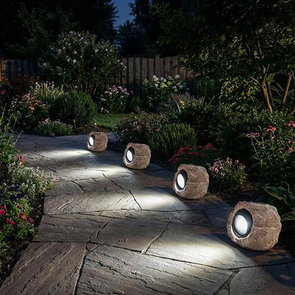 Solar Rock Lights Outdoor Garden Waterproof - Super Bright LED Solar Spotlights, Solar Powered Landscape Path Decorative Garden Stone Lights for Pathway, Walkway, Yard, Patio (2 Pack)