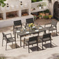 Aluminum Outdoor Dining Set for 6, Patio Table and Chairs Set with Umbrella Hole, 7 Pieces HDPS Outdoor Furniture Sets for Patio, Garden (Gray & Teak)