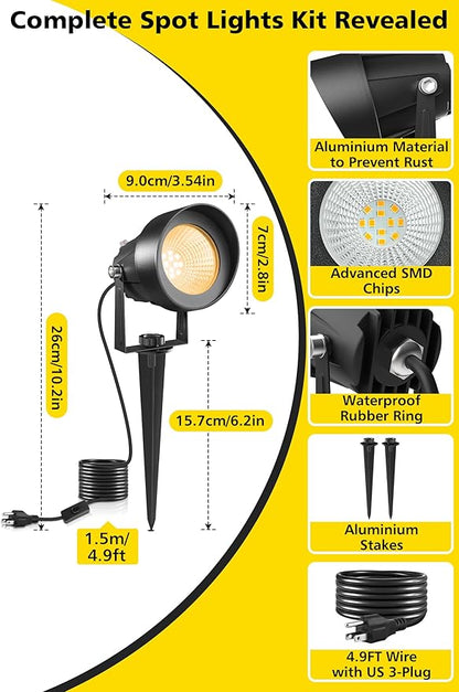 T-SUN Dusk to Dawn Outdoor Lighting, Flag Spot Lights with Photocell Auto On/Off, Waterproof 3000K Warm White LED Plug-in Landscape Spotlights for Garden Yard Tree Pathway Pole House