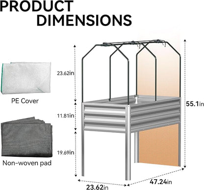 Galvanized Raised Garden Bed with Self-Watering System, Elevated Planter Boxes Outdoor with Legs and PE Cover for Vegetables and Flowers, Backyard, Patio, Balcony, 48x24x56 in