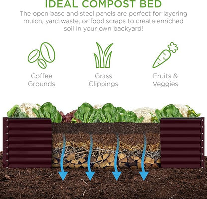 Best Choice Products 8x4x2ft Outdoor Metal Raised Garden Bed, Deep Root Planter Box for Vegetables, Herbs & Flowers, 478-Gallon Capacity, 100% Non Toxic Materials - Burgundy