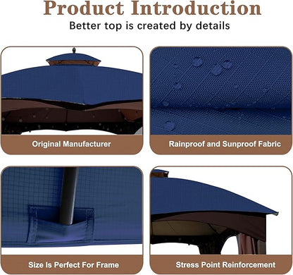 SCOCANOPY Ripstop Replacement Top for Lowe's Allen Roth 10X12 Gazebo Model #GF-12S004B-1/ GF-12S004BTO/TPGAZ17-002C，(Navy Blue)