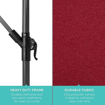 Best Choice Products 10ft Solar LED Offset Cantilever Hanging Market Patio Umbrella, 8 Sturdy Ribs, Easy Adjustment - Burgundy