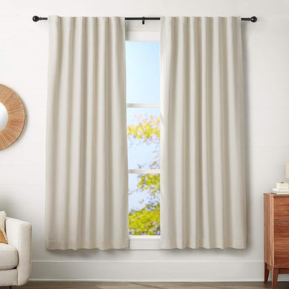 Amazon Basics Sturdy Adjustable Curtain Rod for Windows with Round Finials, 1-Inch, 72" to 144", Black, 1-Pack