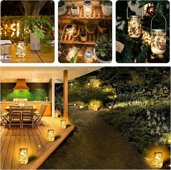 Solar Mason Jar Lanterns, 8 Pack with 30 Warm White LEDs