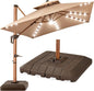 Best Choice Products 10ft Square Cantilever Patio Umbrella w/Base Included, Woodgrain Pattern Pole & Solar LED Lights, 360-Rotation, Offset Hanging Outdoor Shade - Tan