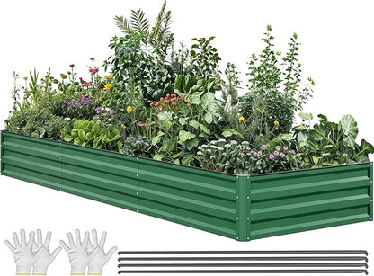 YITAHOME 144x48x12 in Galvanized Raised Garden Bed Kit, Large Metal Planter Box with Gloves, Safety Rubber & Support Rod, Outdoor Flower Bed for Plants Vegetables, Green