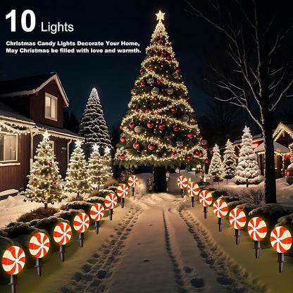 Ultimate Unicorn Christmas Lollipop Pathway Lights for Garden Christmas Decoration Red, 10 LED Peppermint String Lights with Stakes for Outdoor Sidewalk Pathway Rooftop Lawn Garden