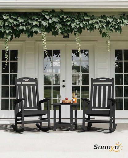 Rocking Chair, Outdoor HDPE Rocker in Black with 30-Inch High Back