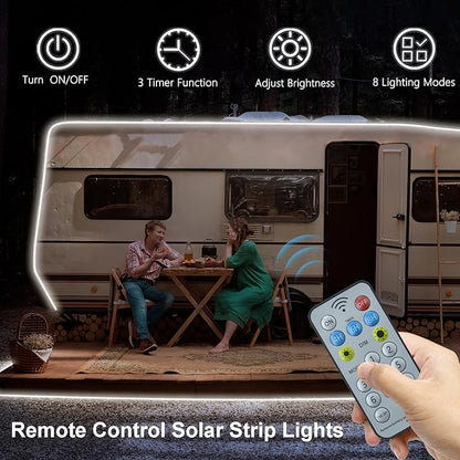 DBFAIRY 50Ft Solar LED Strip Lights Outdoor, Large Capacity Solar Powered Flexible Tape Lights with Remote Dimmable 8 Lighting Modes for Patio Pool Camping Decor, 6000K Cool White