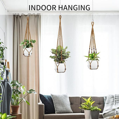 Macrame Plant Hanger - Fits 4 to 15 inches Pots for Indoor Outdoor, 43"/35"/29" Different Sizes Set, Brown (POTS NOT Included)