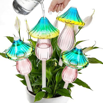 4 Pcs Plant Watering Globes Self Watering Planter Insert Glass Water Bulbs for Indoor and Outdoor Plants Mushroom Plant Watering Devices for Travel Vacation