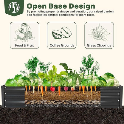 DTIG Galvanized Raised Garden Bed with Trellis, 6×3×1 FT 2 Pack Outdoor Garden Bed, Upgraded 4×3 Support, Black
